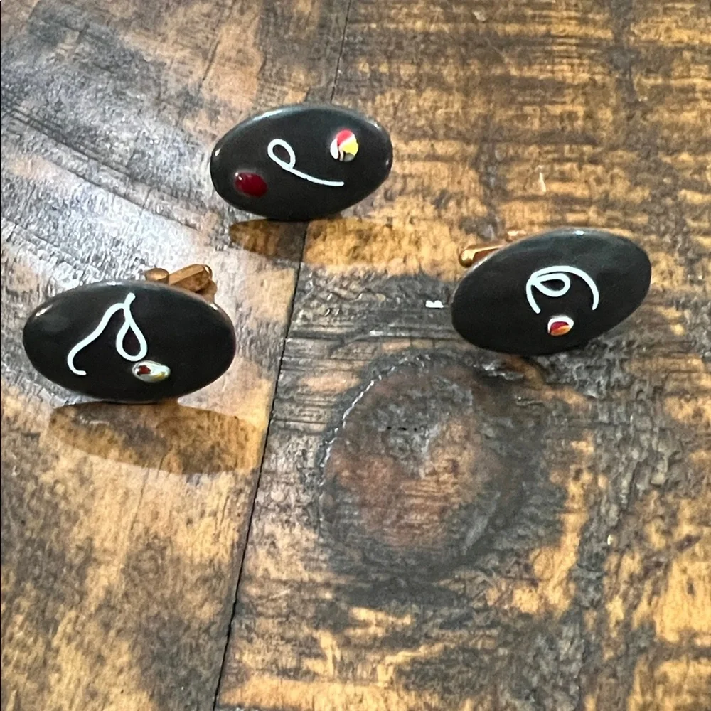 Vintage Black hand painted Cufflinks